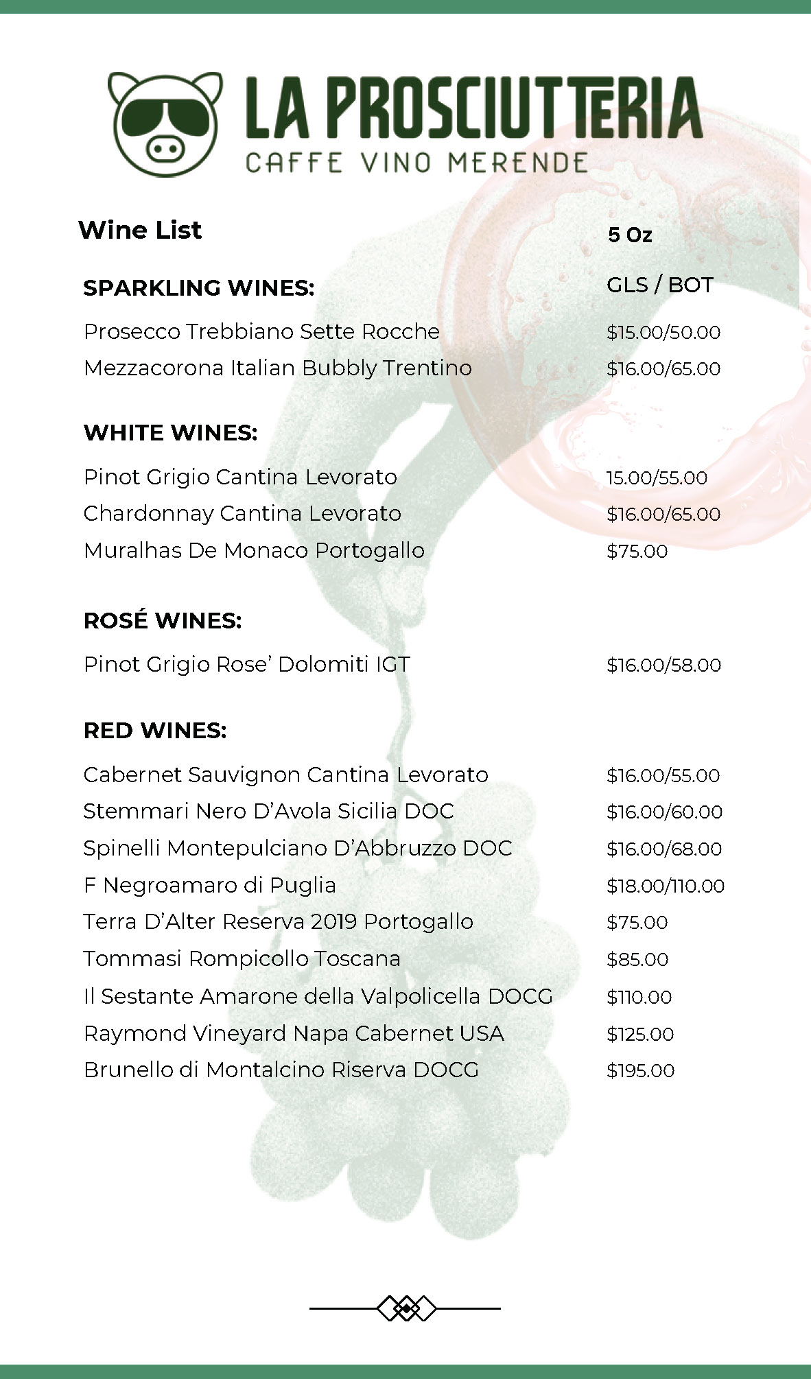 Wine Menu